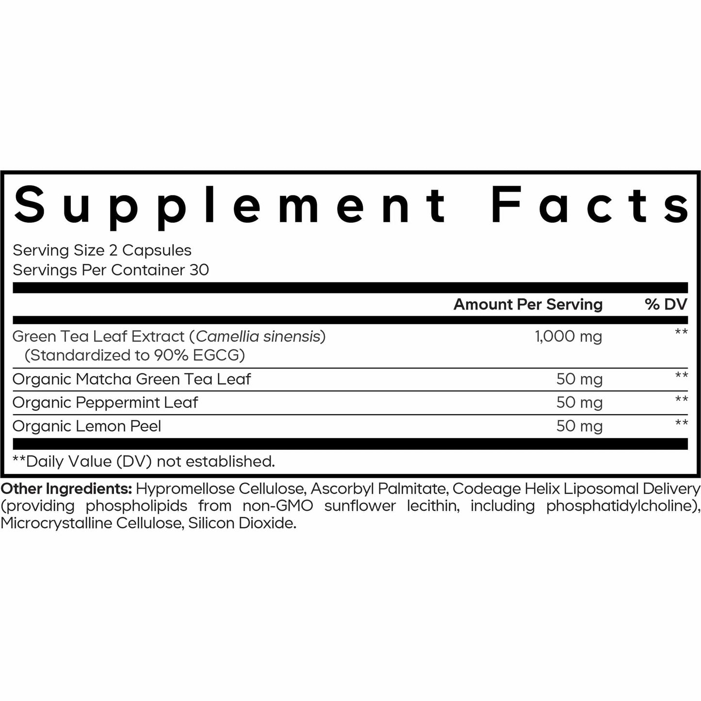 Codeage Liposomal Green Tea Ultra Supplement Facts
