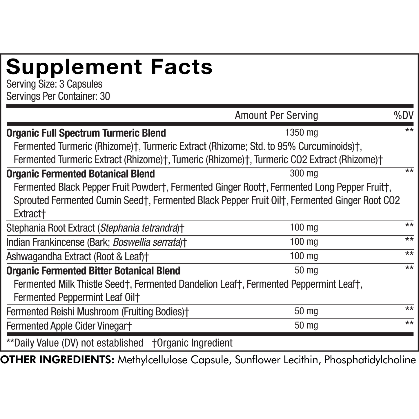 Codeage Liposomal Turmeric Supplement Facts