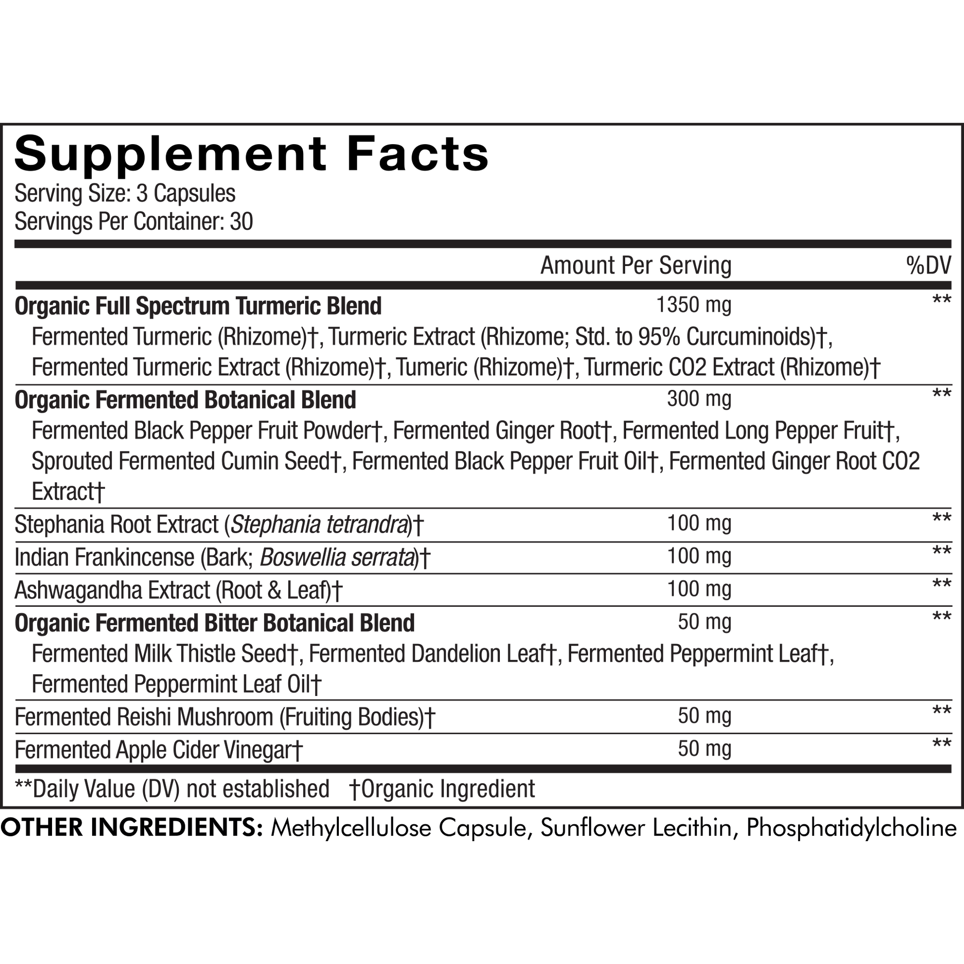 Codeage Liposomal Turmeric Supplement Facts