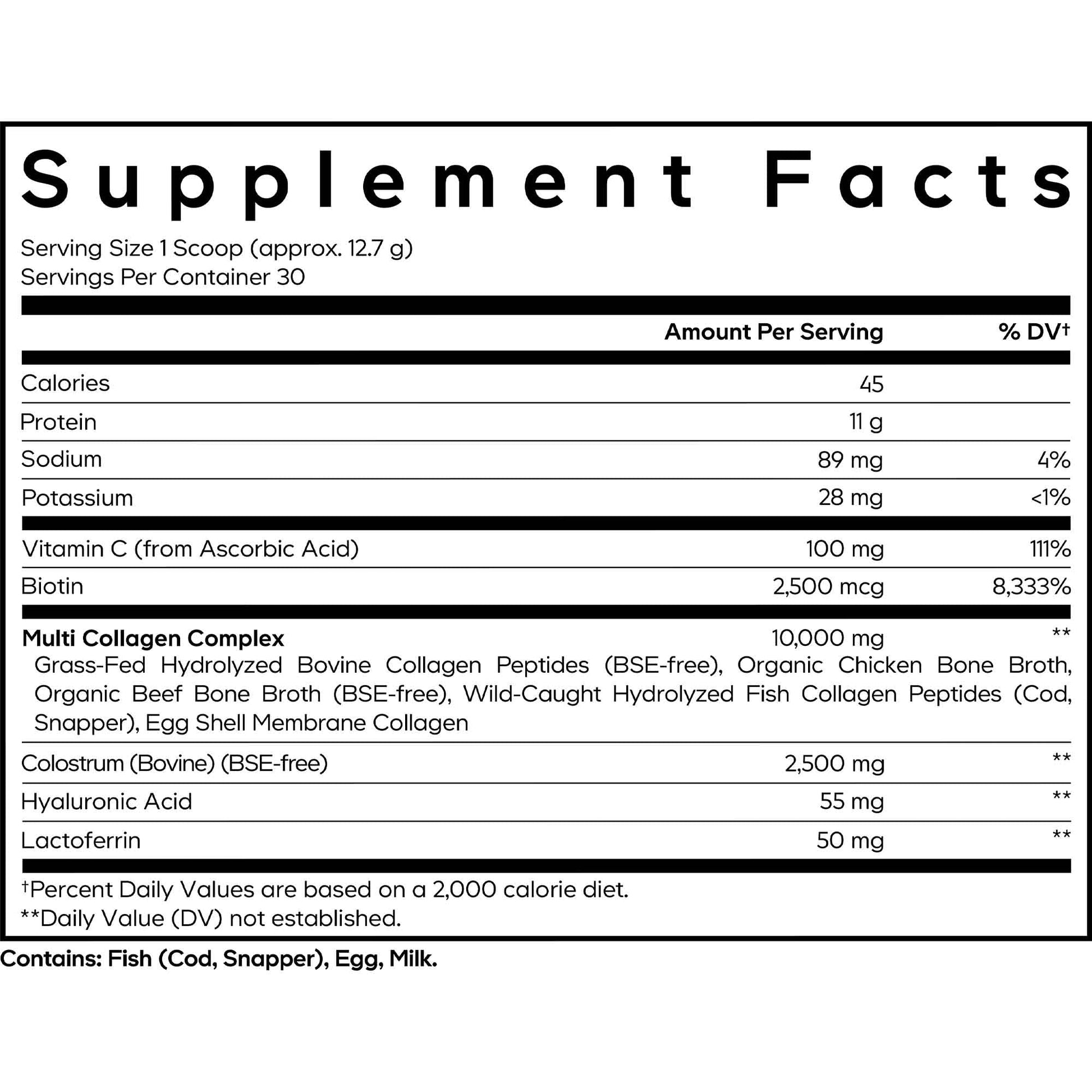 Codeage Multi Collagen Powder Colostrum Platinum Supplement Facts