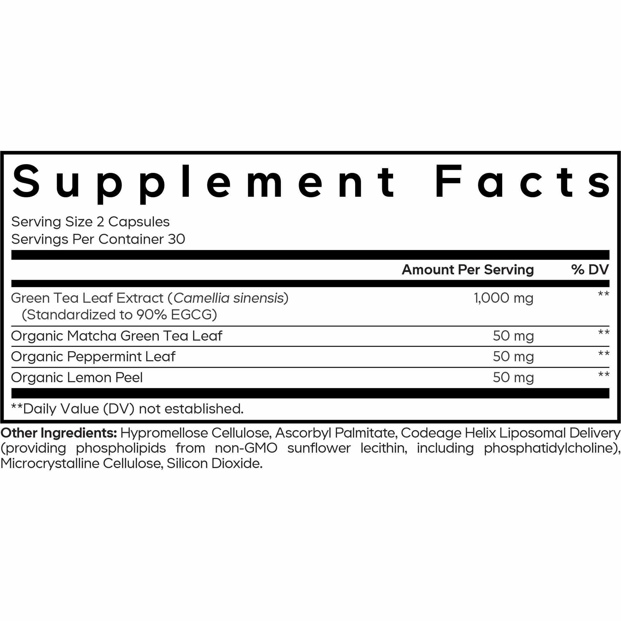 Codeage Liposomal Green Tea Ultra Supplement Facts