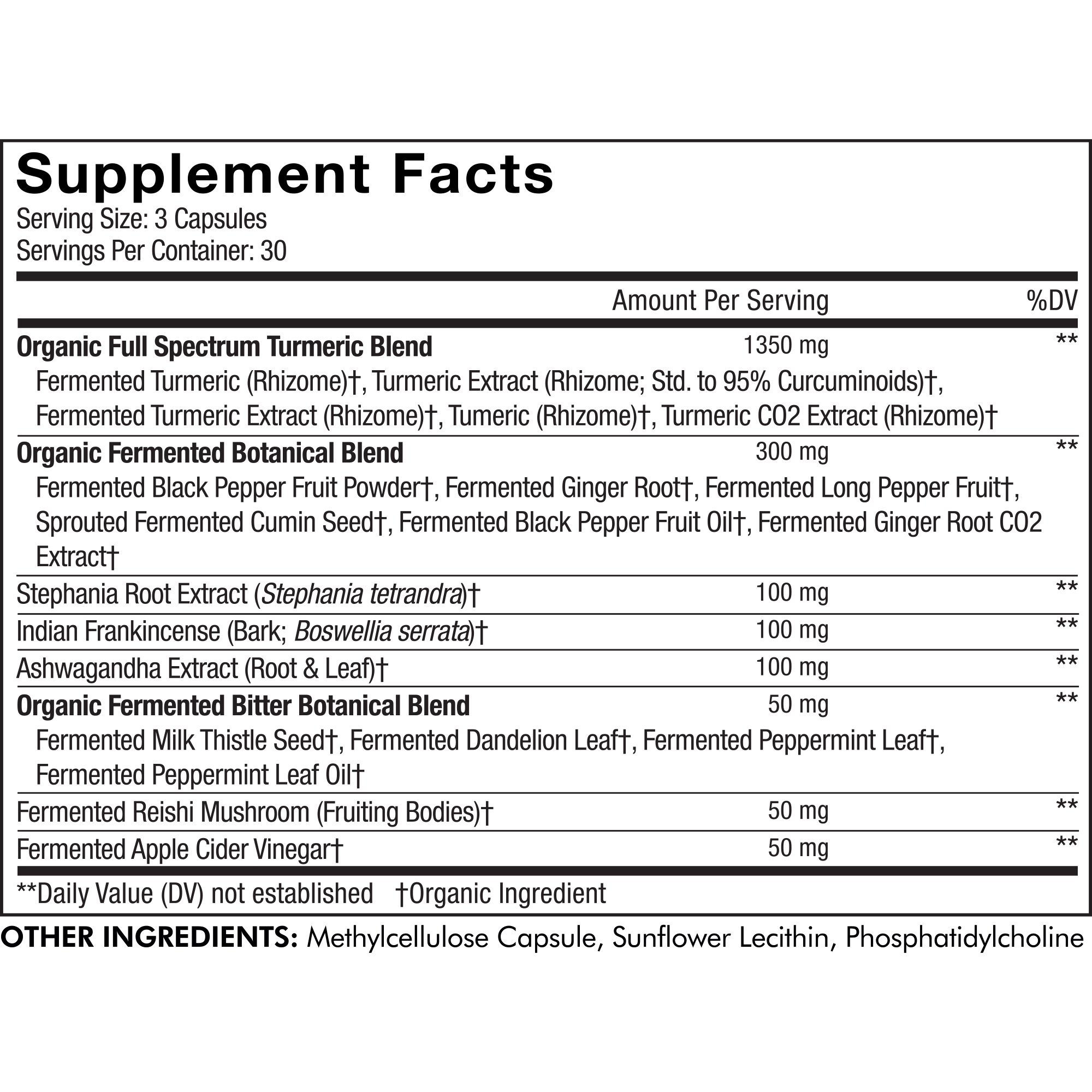 Codeage Liposomal Turmeric Supplement Facts