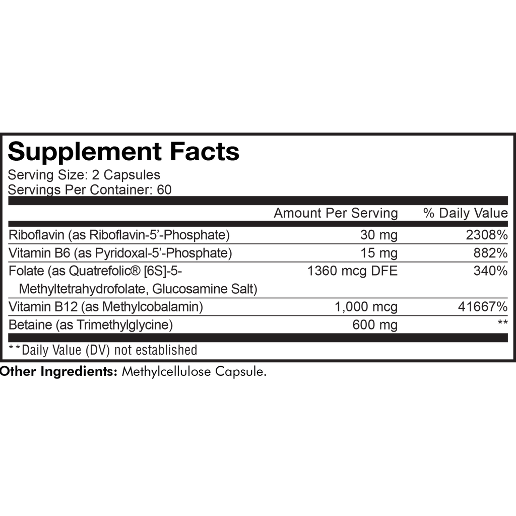 Codeage Methylfolate B Complex+ vitamin folate riboflavin vitamin B6 Vitamin B12, betaine 5-mthf supplement facts