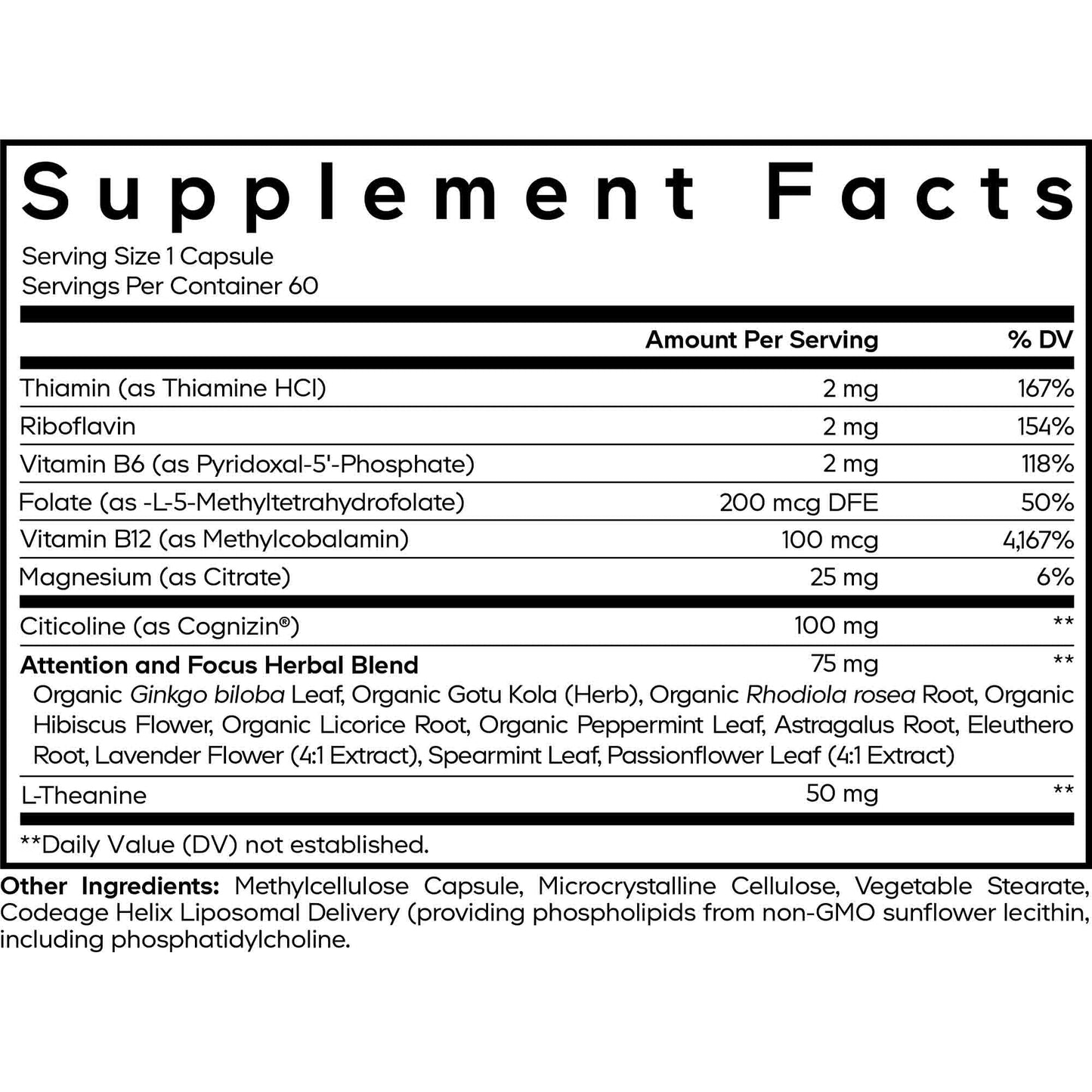 Codeage Teen Brain Focus Vitamins supplement facts
